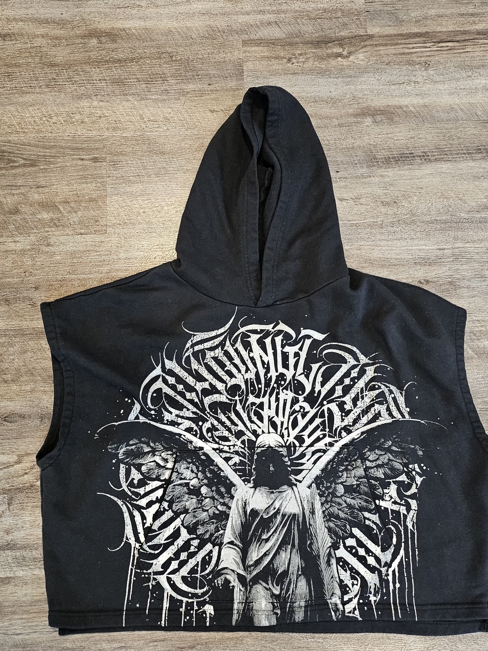 YoungLA Black Sleeveless Hoodie with White Angel Graphic